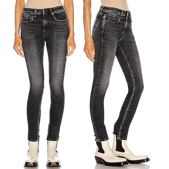 R13 Alison Mid Rise Whiskered Denim Skinny Jeans Morrison Black Women's Size 28 - Picture 1 of 6